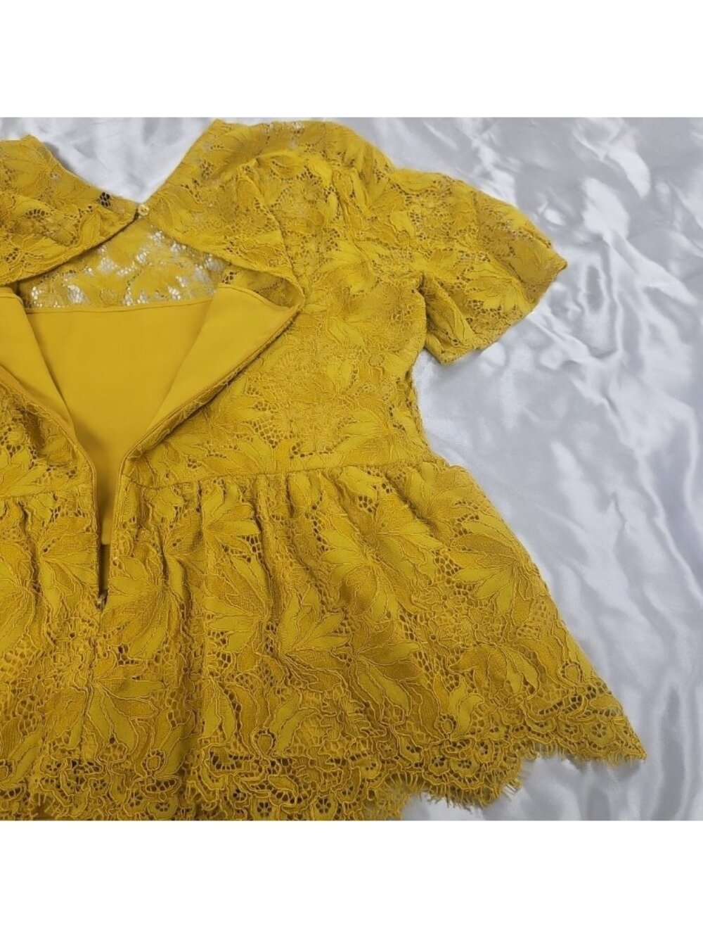 Zara Womens Large Mustard Yellow Lace Peplum Top Romantic Cottagecore Blouse - Picture 12 of 16